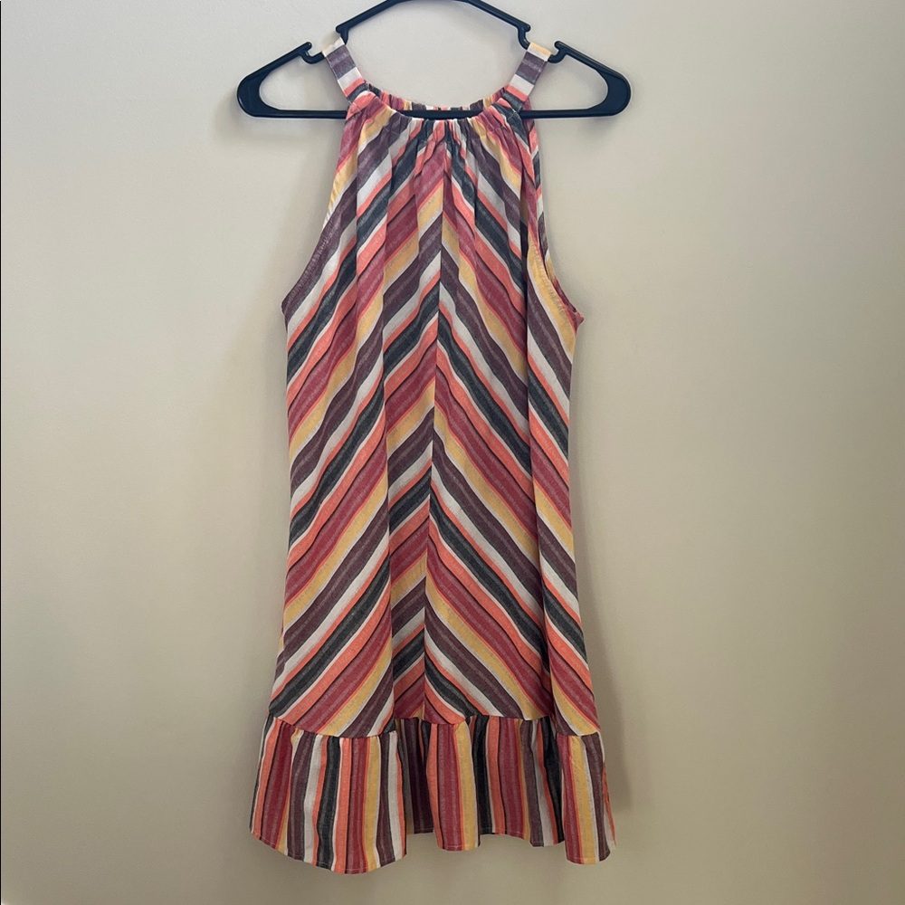 Striped Halter Mini Dress in Pink and Yellow